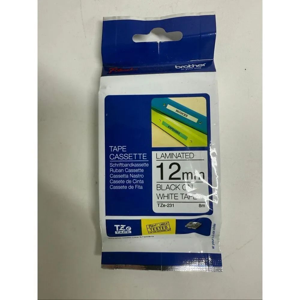 New Brother  TZe-231 Laminated Tape Cassette 12 mm Black on White 8m
